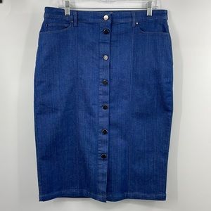 Pure Collection Full Button-Up Denim Midi Skirt Size 8 10
